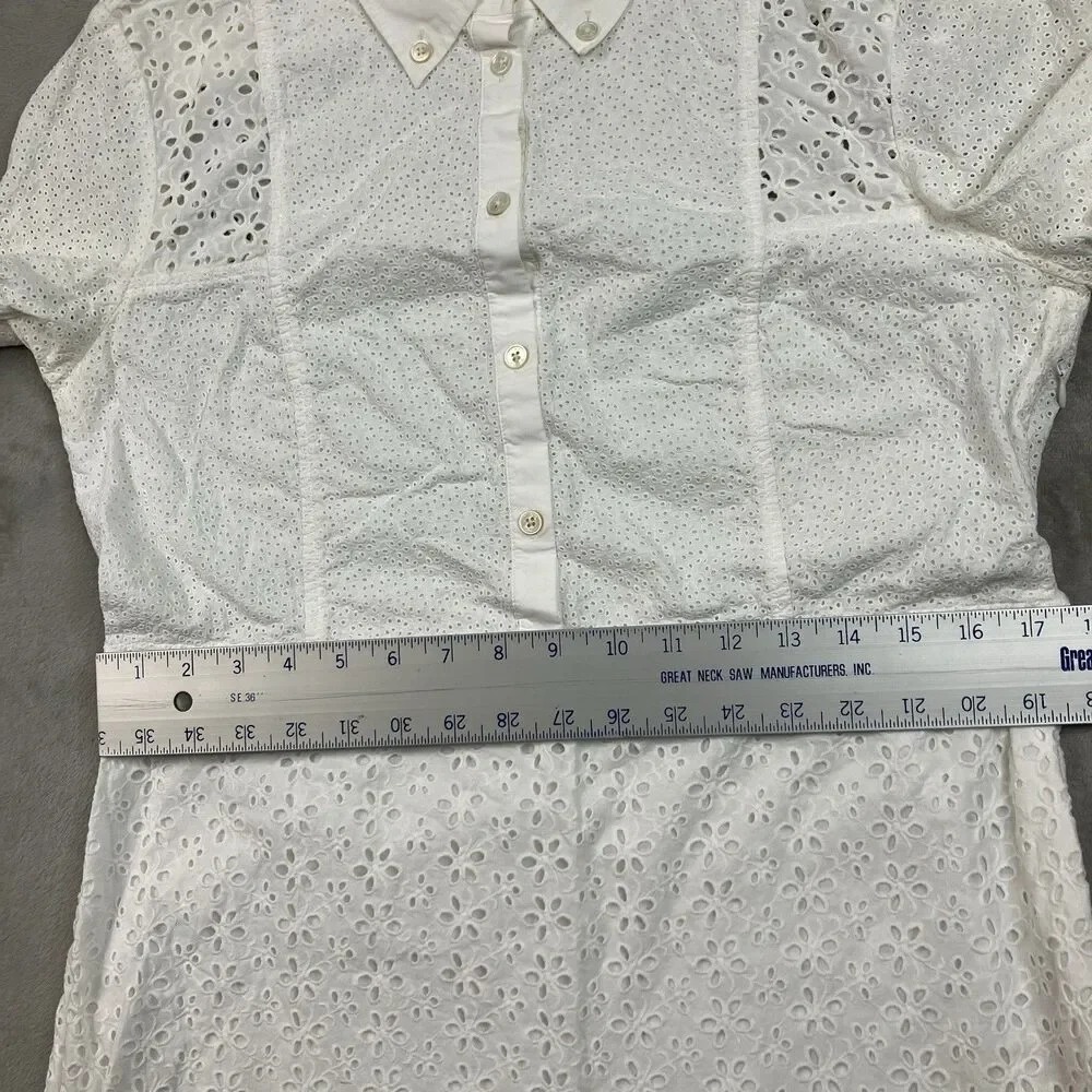 Tory Burch Shirt Dress Womens 12 White Cotton Eyelet Lace Bell Sleeve Vacation